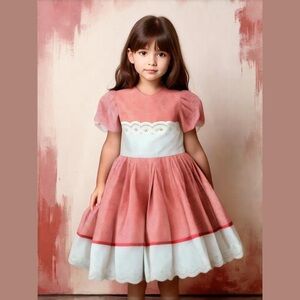 Adorable red and White Girl's Dress gingham picnic vintage